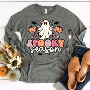 Spooky Season Long Sleeve Tee - Halloween Long Sleeve Shirt With Cute Ghost - Teacher Halloween Tee - Mom Halloween Shirt - Fall Long Sleeve